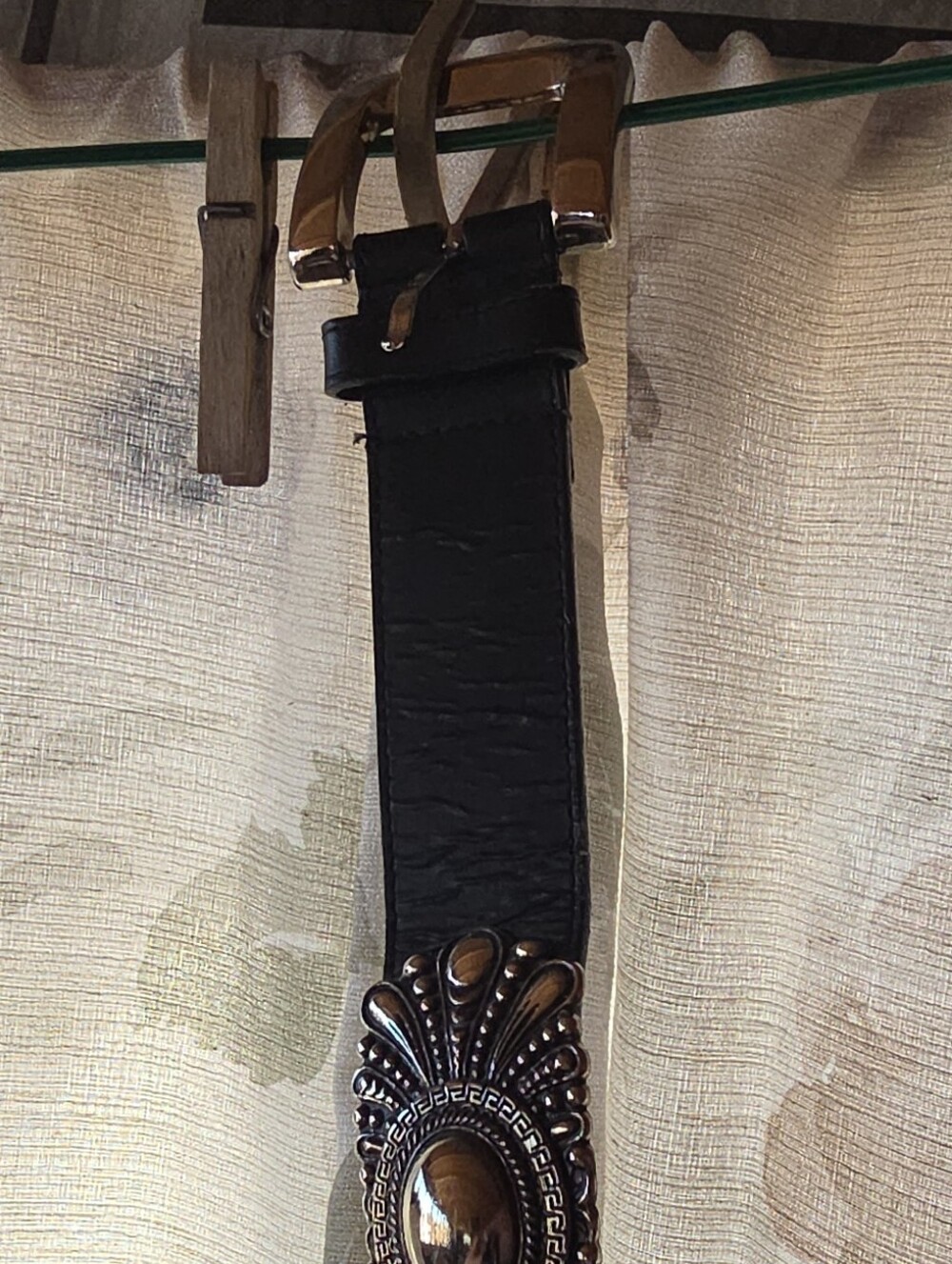 Donna Katz Black Leather Belt with Ornate Silver-Tone ConchoS Sz M Great Quality